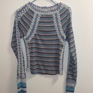 Free people crochet sweater (blue maroon and white)